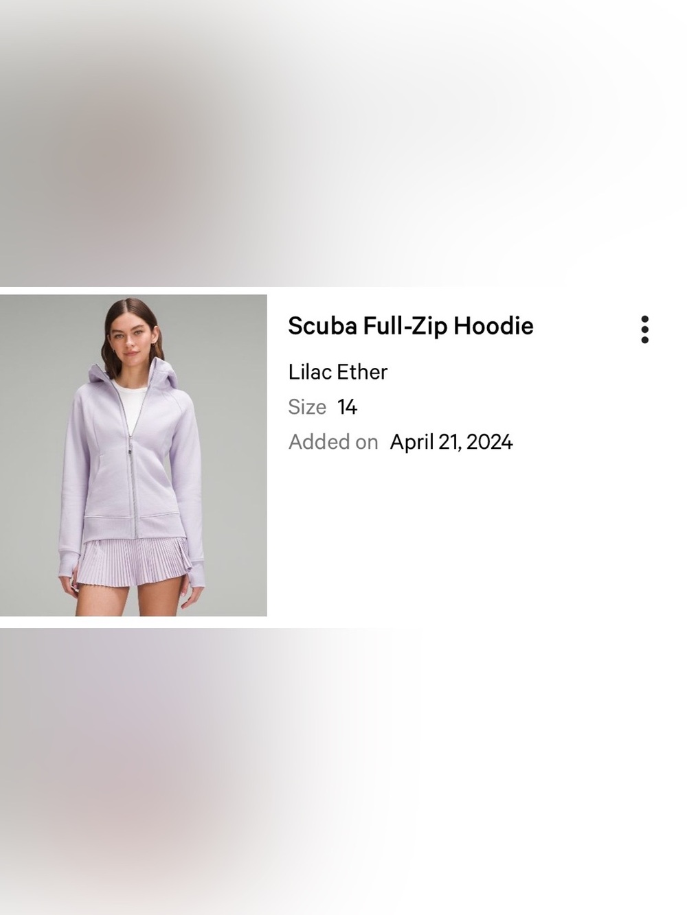 Lululemon Scuba Full-Zip Hoodie - Size 14 Lilac Ether